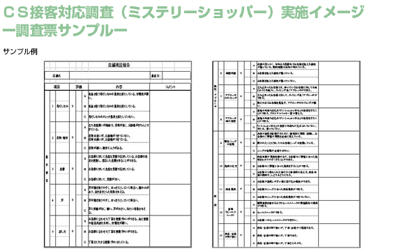 ＣＳ接客対応調査（ミステリーショッパー）実施イメージ 調査表サンプル